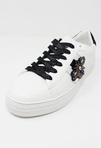 White with Black Glitter Laced Trainer