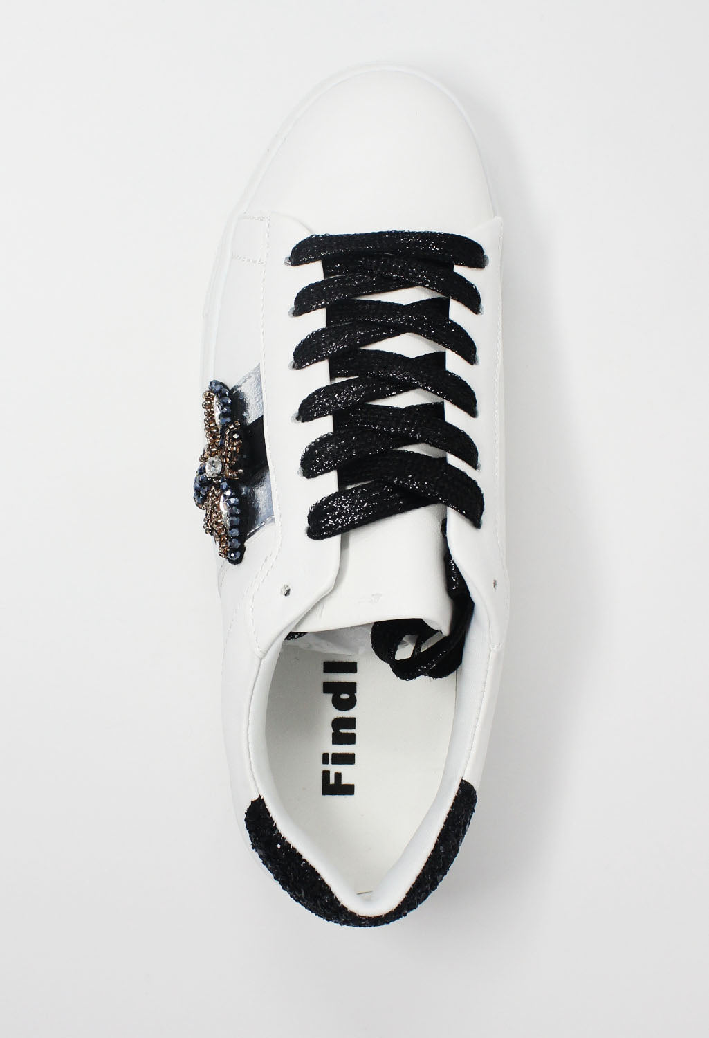 White with Black Glitter Laced Trainer