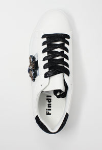 White with Black Glitter Laced Trainer