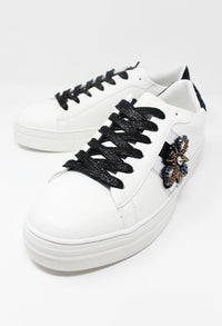 White with Black Glitter Laced Trainer