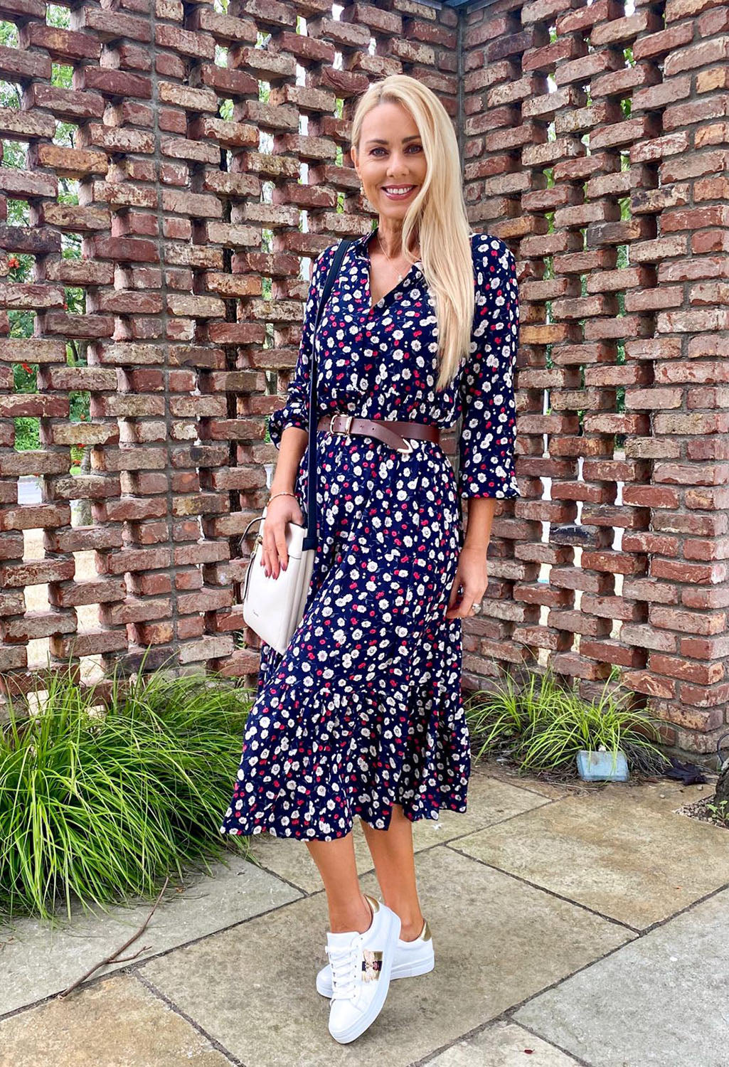 Navy and Red Floral Shirt Dress