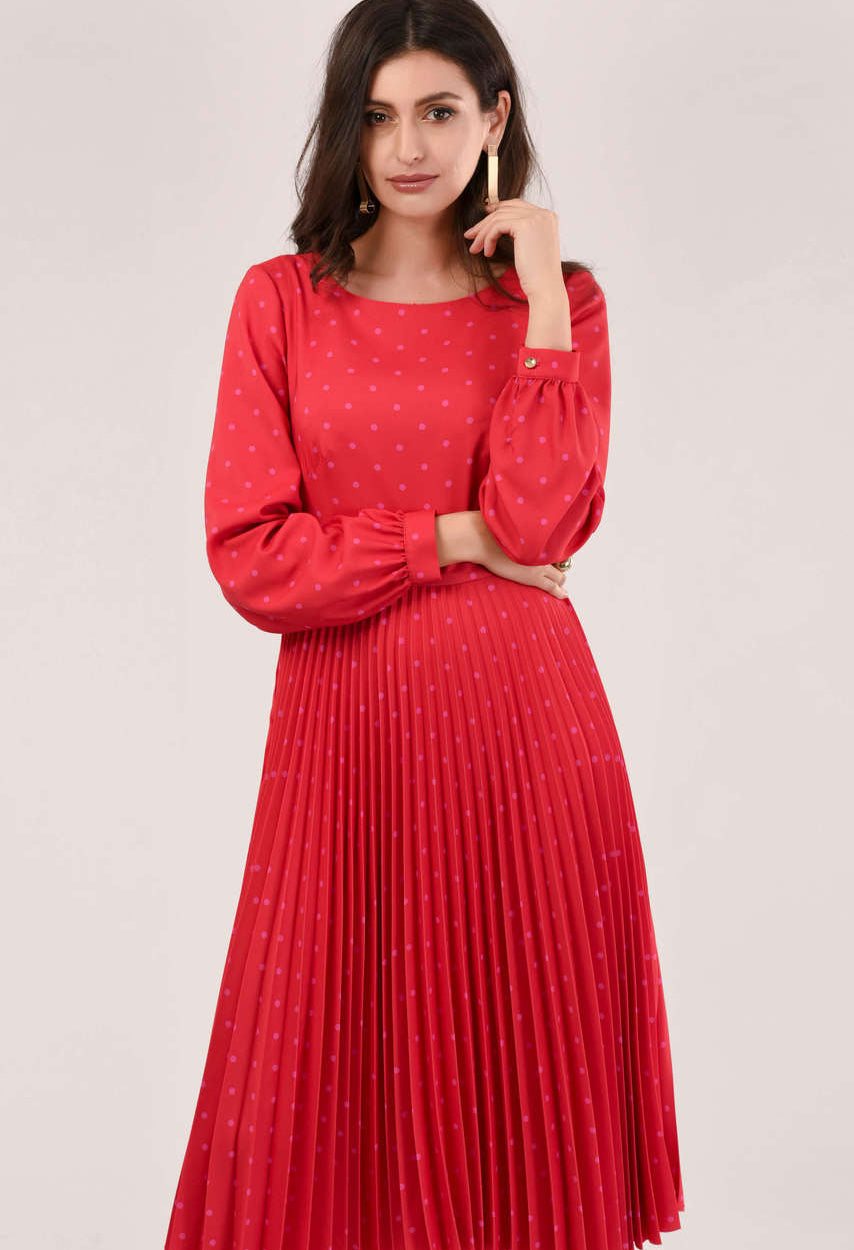 GOLD RED PLEATED DRESS