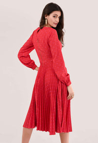 GOLD RED PLEATED DRESS