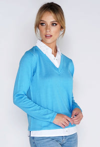 2-IN-1 COTTON BLEND V NECK TOP