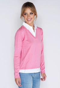 2-IN-1 COTTON BLEND V NECK TOP