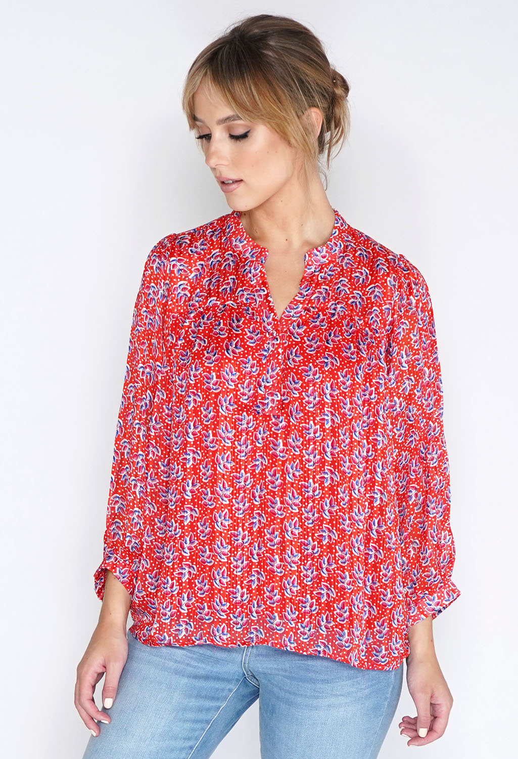 Red Printed Oversized Blouse