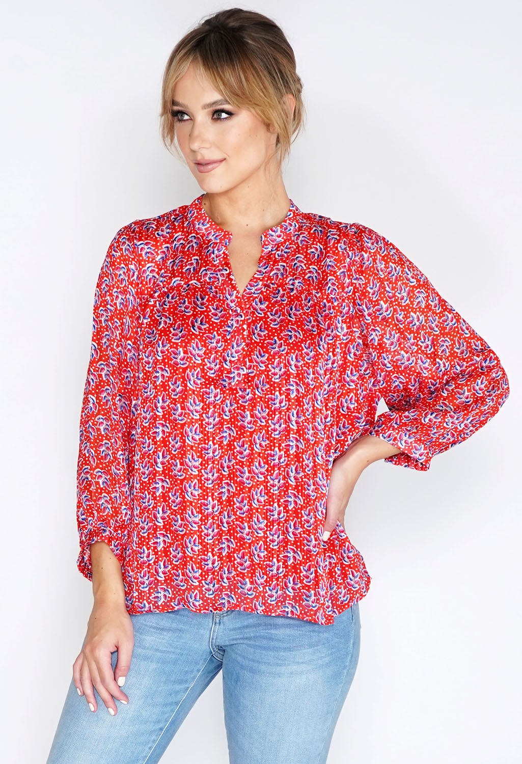 Red Printed Oversized Blouse