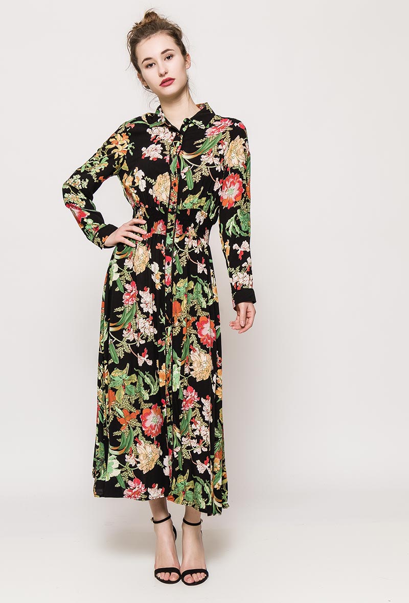 Floral shirt maxi dress