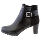 Black Leather Look Side Zip Block Heel Ankle Boot