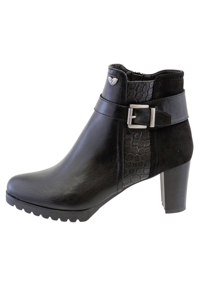 Black Leather Look Side Zip Block Heel Ankle Boot