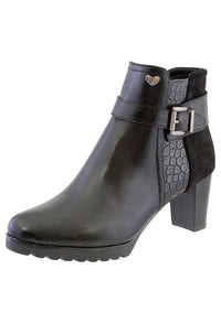 Black Leather Look Side Zip Block Heel Ankle Boot