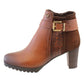 Tan Leather Look Side Zip Block Heel Ankle Boot