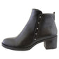 Black Leather Look Plain Front, Side Zip Block Heel Ankle Boot