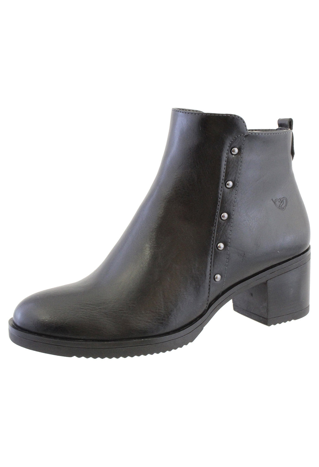 Black Leather Look Plain Front, Side Zip Block Heel Ankle Boot