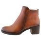 Susst Tan Leather Look Plain Front, Side Zip Block Heel Ankle Boot,