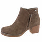 khaki Microfibre Plain Front, Side Zip Block Heel Ankle Boot