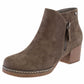 khaki Microfibre Plain Front, Side Zip Block Heel Ankle Boot