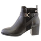 Black Leather Look Side Zip Cuban Heel Ankle Boot