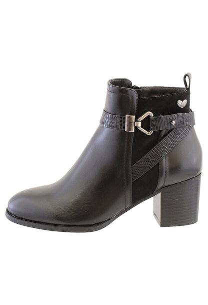 Black Leather Look Side Zip Cuban Heel Ankle Boot