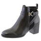 Black Leather Look Side Zip Cuban Heel Ankle Boot