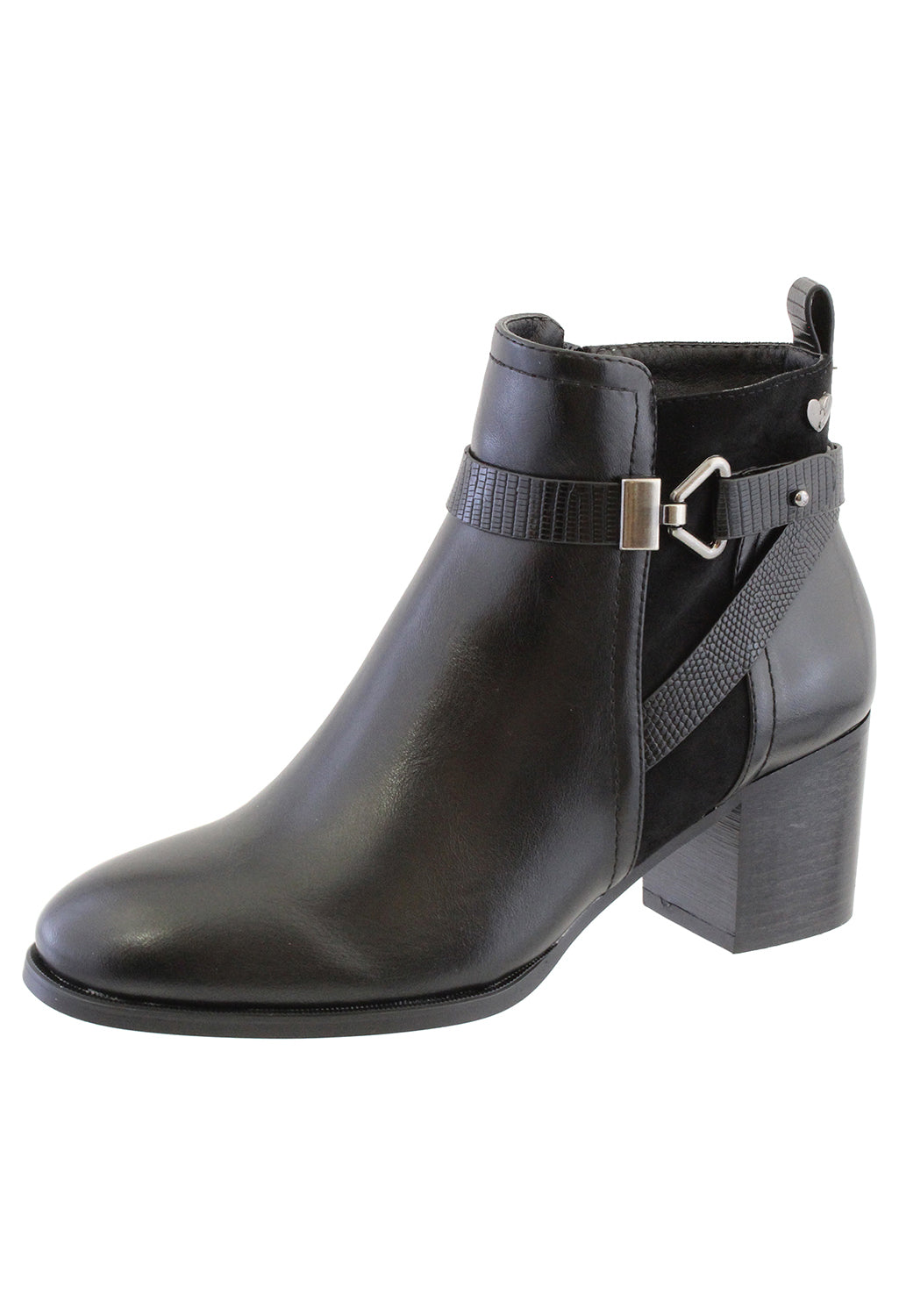 Black Leather Look Side Zip Cuban Heel Ankle Boot