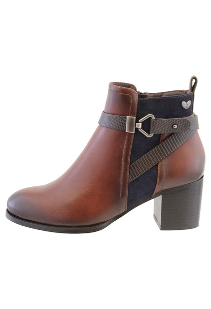 Brown Leather Look Side Zip Cuban Heel Ankle Boot