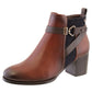 Brown Leather Look Side Zip Cuban Heel Ankle Boot