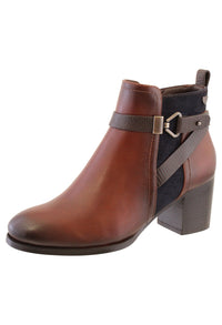 Brown Leather Look Side Zip Cuban Heel Ankle Boot