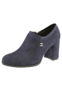 Navy Microfibre Plain Front High Top Shoe