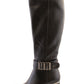 Black Leather Look Side Zip Plain Front Long Leg Boot