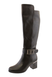 Black Leather Look Side Zip Plain Front Long Leg Boot