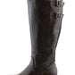 Black Leather Look Side Zip Jodhpur Long Leg Boot