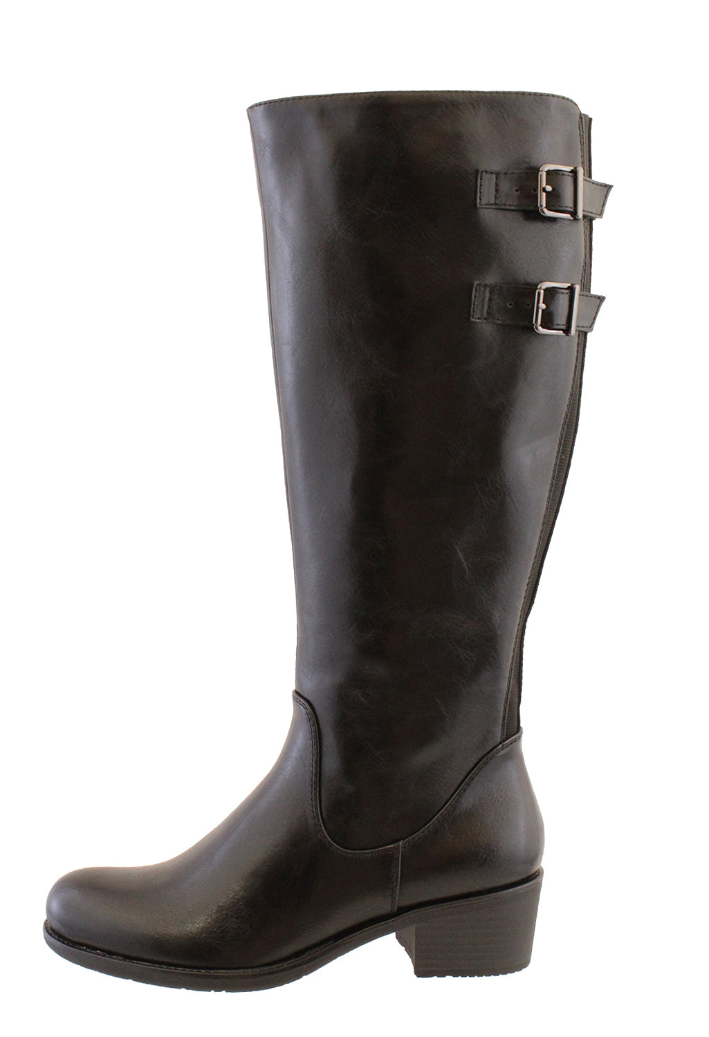 Black Leather Look Side Zip Jodhpur Long Leg Boot