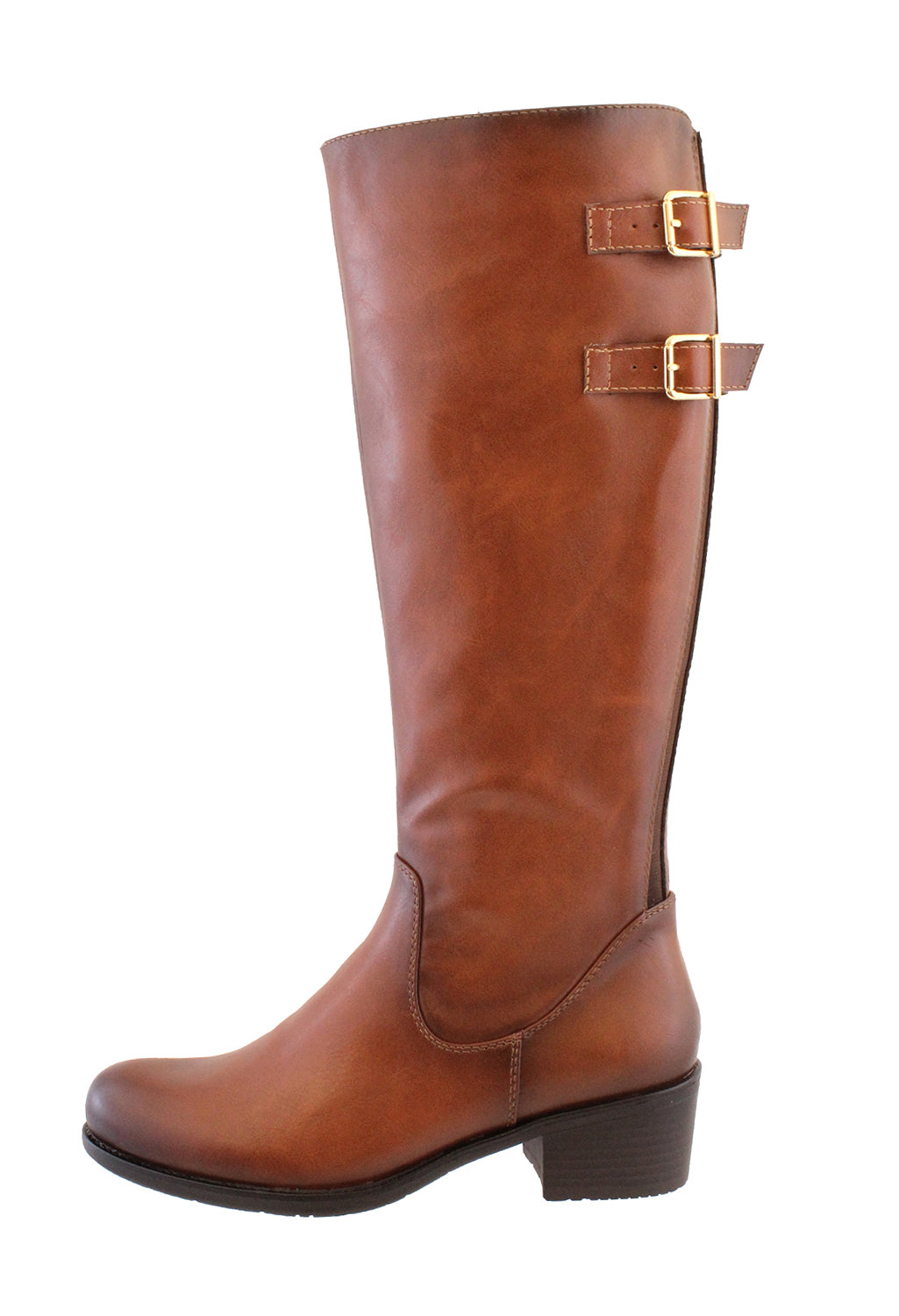 Tan Leather Look Side Zip Jodhpur Long Leg Boot