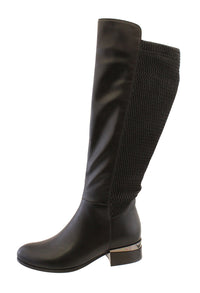 Black Leather Look Side Zip Long Leg Boot