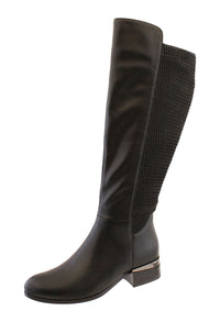 Black Leather Look Side Zip Long Leg Boot