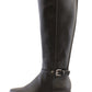 Black Leather Look Side Zip Long Leg Low Wedge Boot