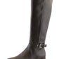 Black Leather Look Side Zip Long Leg Low Wedge Boot