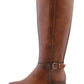 Brown Leather Look Side Zip Long Leg Low Wedge Boot