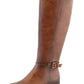 Brown Leather Look Side Zip Long Leg Low Wedge Boot