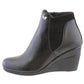 Black Leather Look Side Zip Wedge Ankle Boot