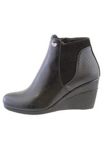 Black Leather Look Side Zip Wedge Ankle Boot