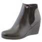 Black Leather Look Side Zip Wedge Ankle Boot