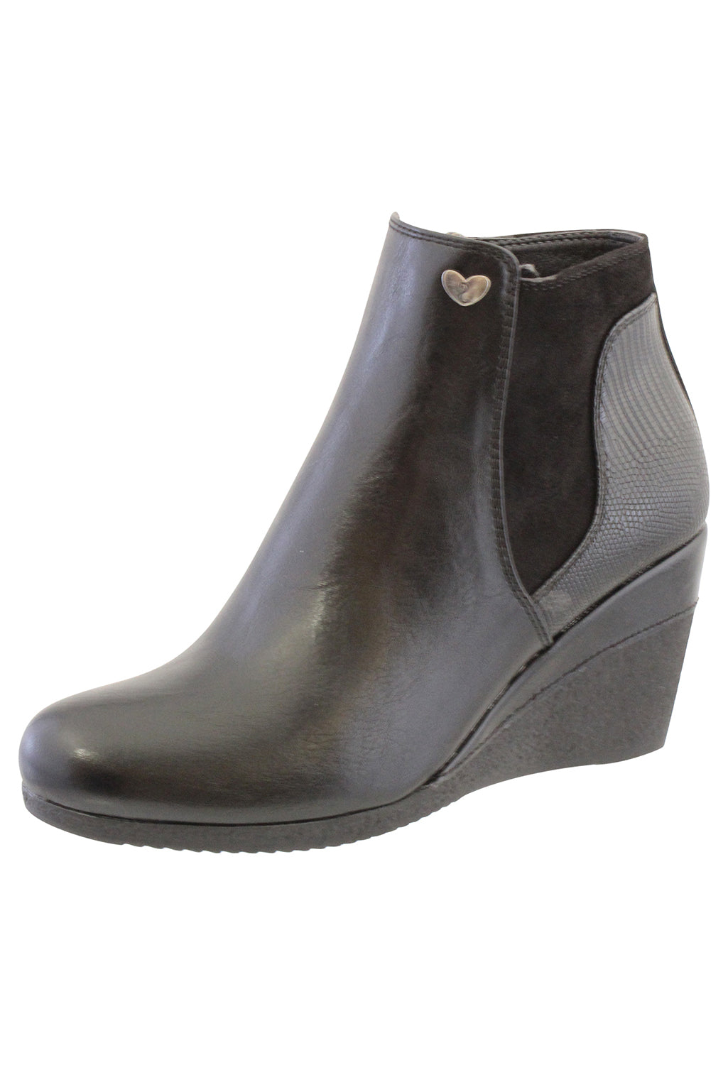 Black Leather Look Side Zip Wedge Ankle Boot