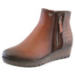 Brown Leather Look Side Zip Low Wedge Ankle Boot,