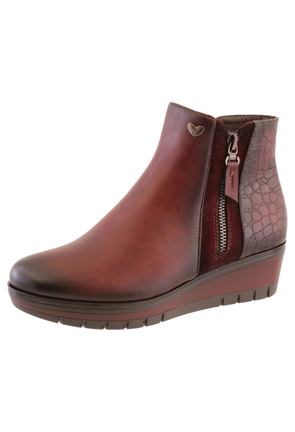 Mulberry Brown Leather Look Side Zip Low Wedge Ankle Boot