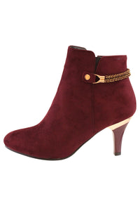 Burgundy Microfibre Plain Front Elegant Boot,