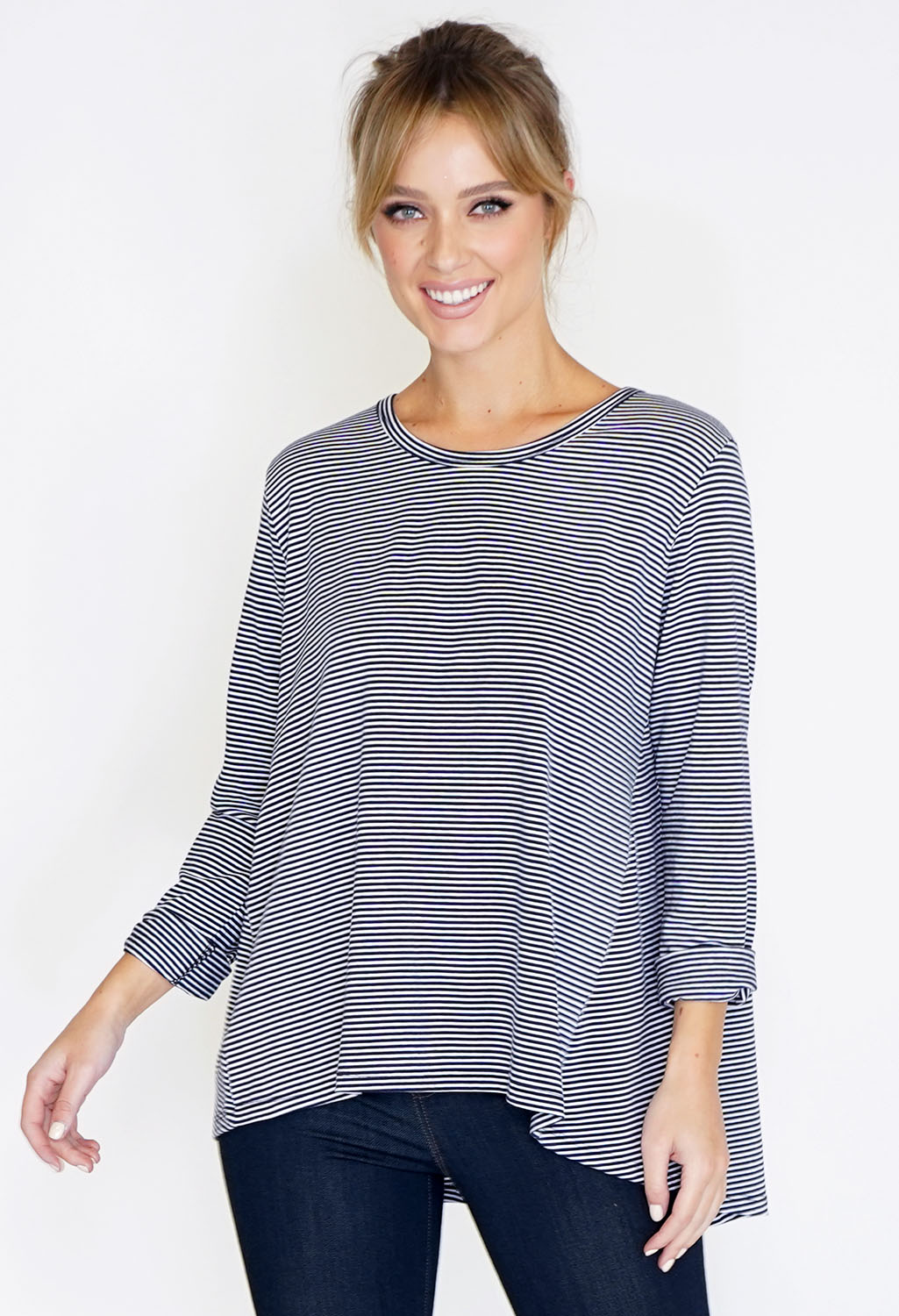 3/4 Sleeve Stripe Top