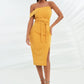 bandeau mid dress with obi belt in turmeric