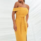 bandeau mid dress with obi belt in turmeric